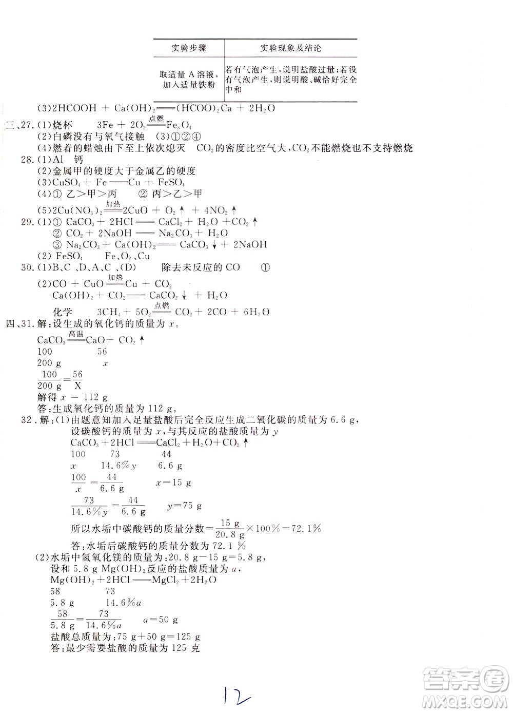 2020年新課堂AB卷單元測化學(xué)九年級下冊人民教育版參考答案