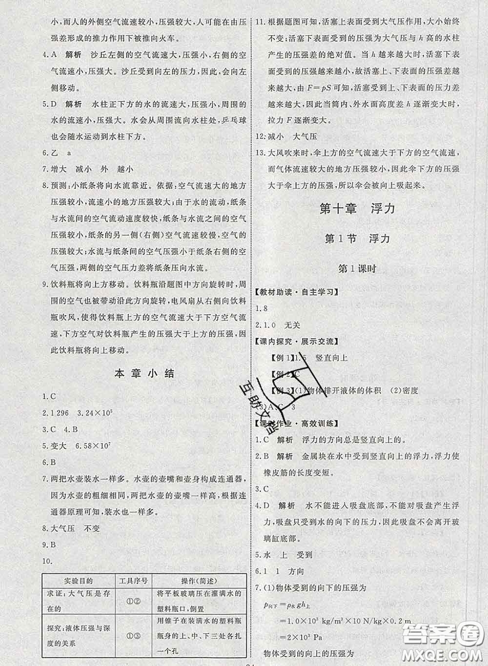 2020春能力培養(yǎng)與測試八年級物理下冊人教版答案