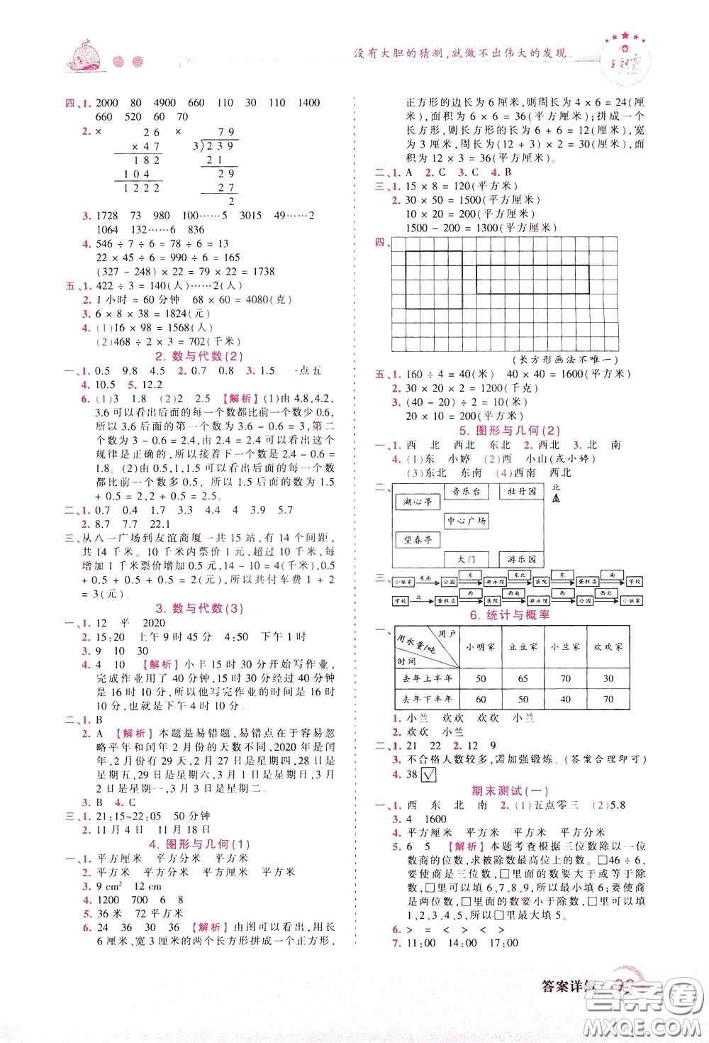 2020年王朝霞創(chuàng)維新課堂同步優(yōu)化訓(xùn)練數(shù)學(xué)三年級(jí)下冊(cè)RJ人教版參考答案