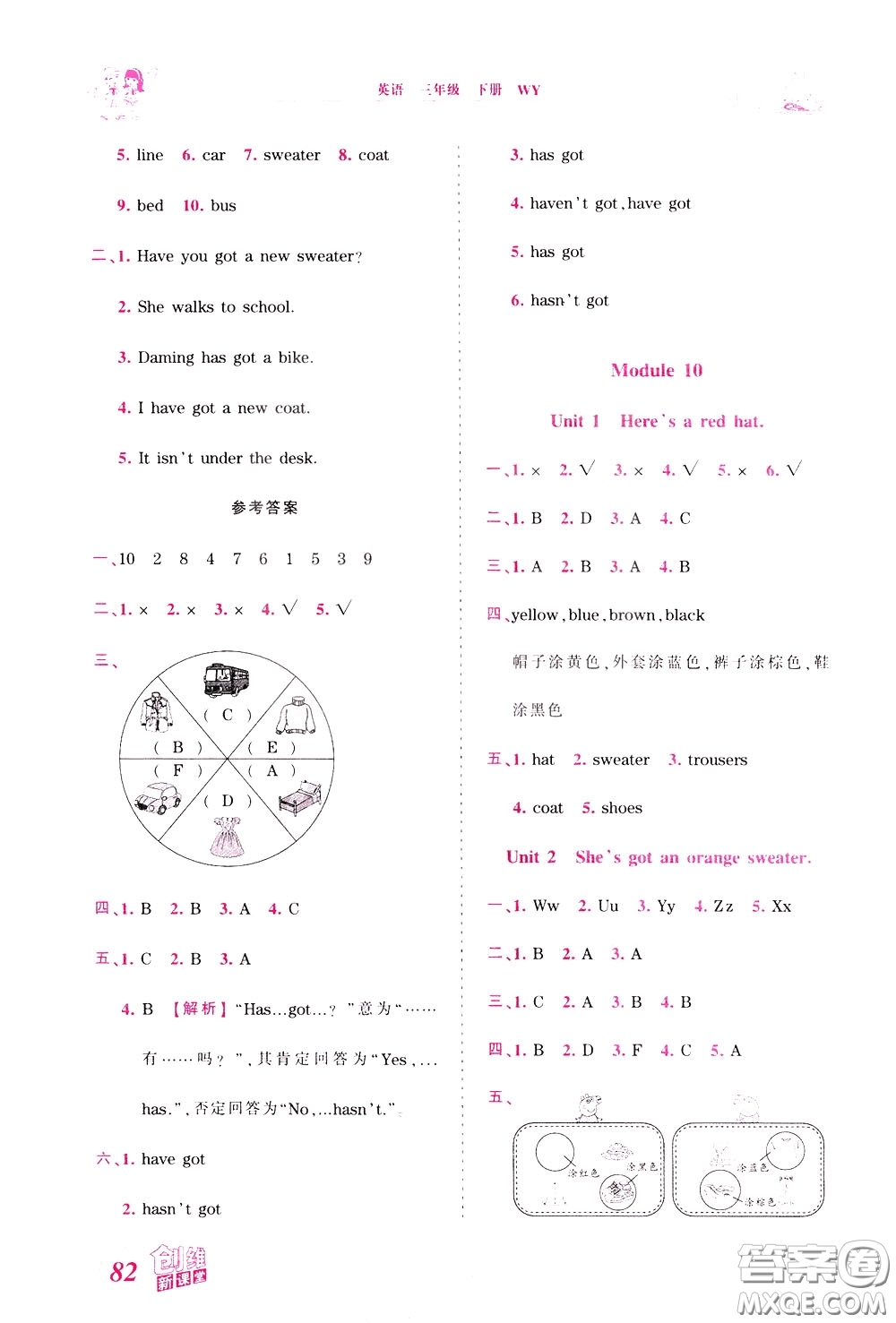 2020年王朝霞創(chuàng)維新課堂同步優(yōu)化訓(xùn)練英語三年級下冊WY外研版參考答案