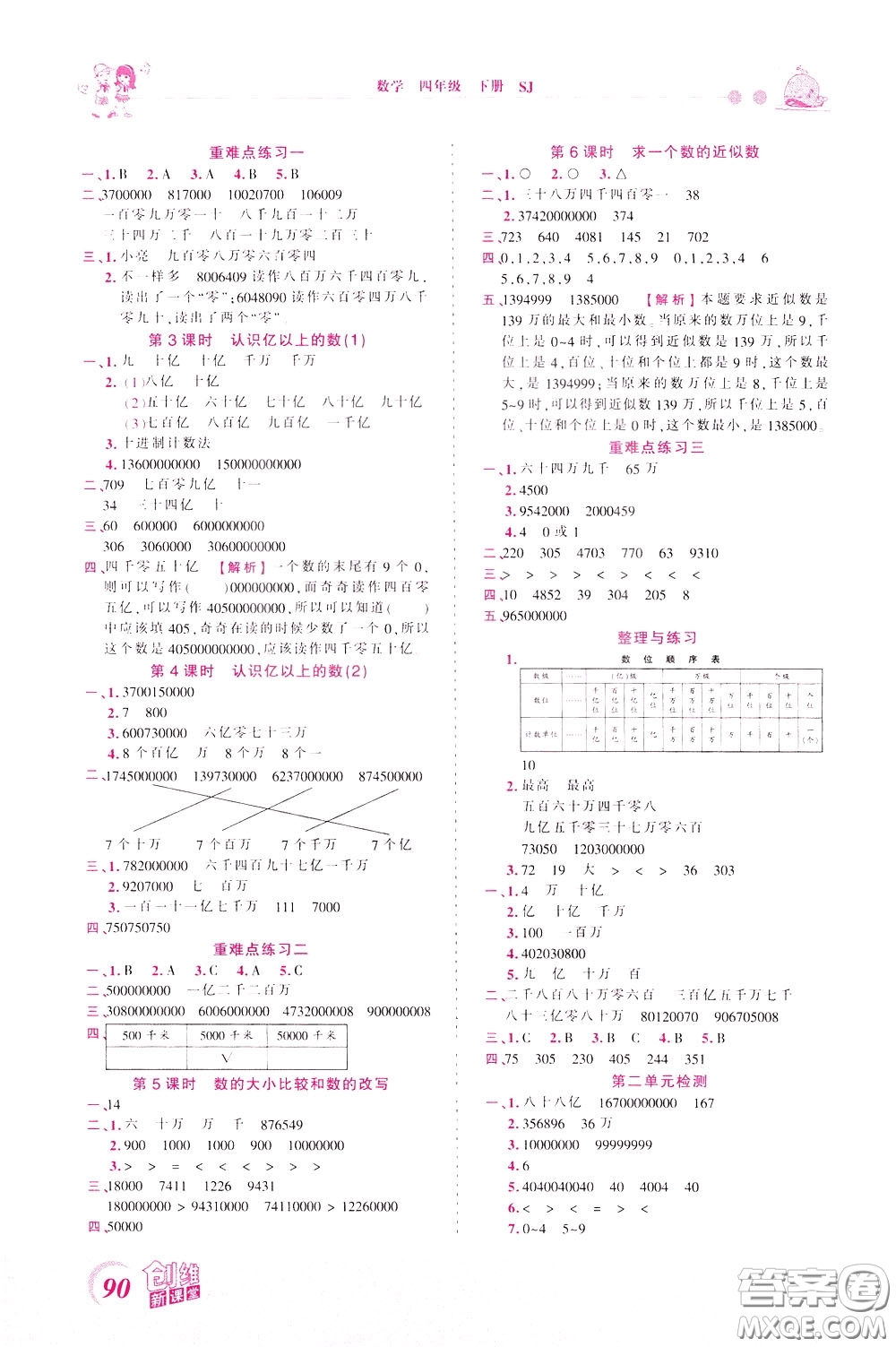 2020年王朝霞創(chuàng)維新課堂同步優(yōu)化訓(xùn)練數(shù)學(xué)四年級(jí)下冊(cè)SJ蘇教版參考答案