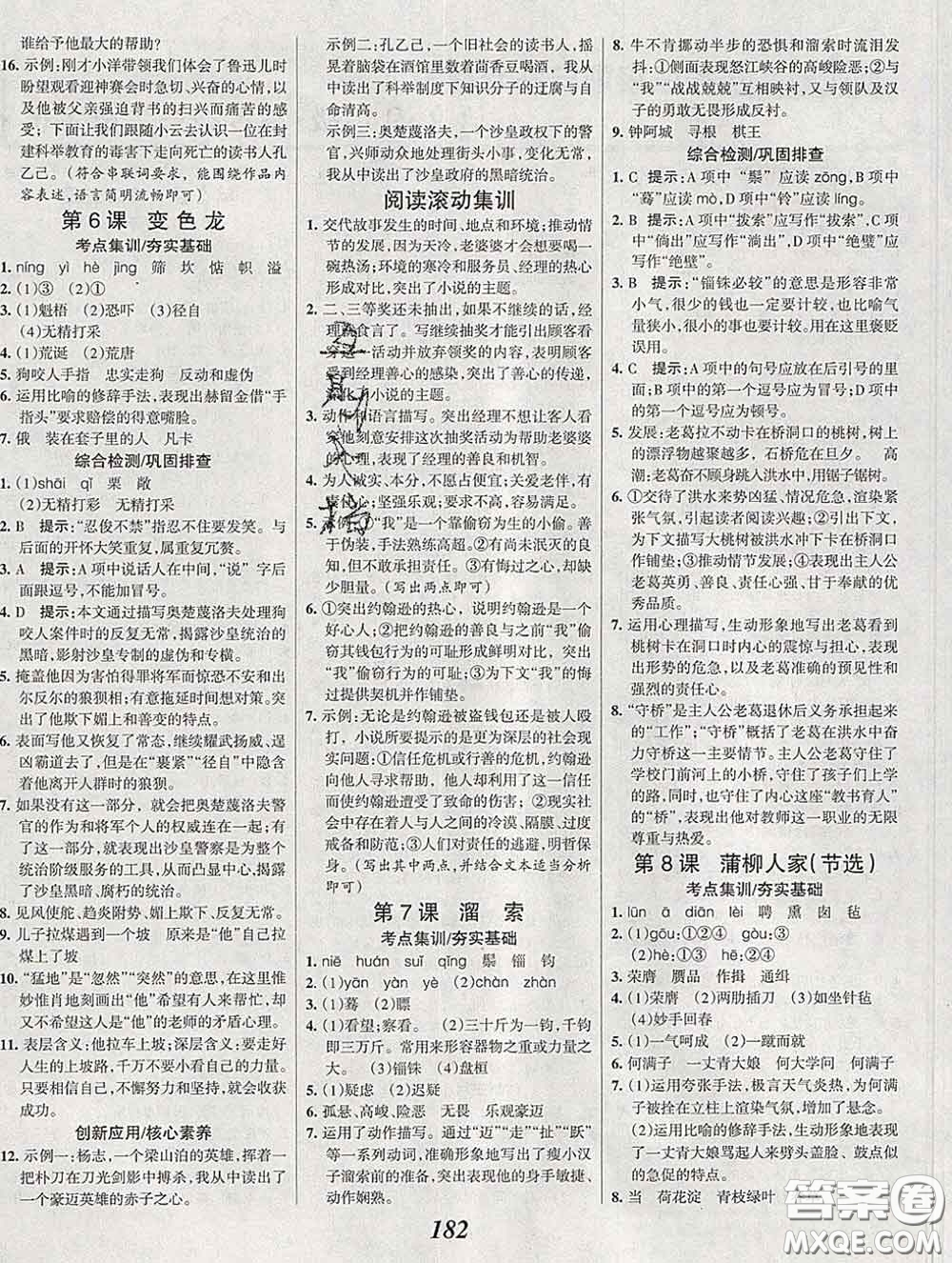 2020春全優(yōu)課堂考點(diǎn)集訓(xùn)與滿分備考九年級(jí)語文下冊(cè)人教版答案