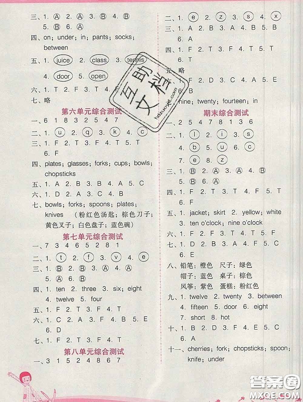 2020春自主與互動學(xué)習(xí)新課程學(xué)習(xí)輔導(dǎo)三年級英語下冊粵人民版答案