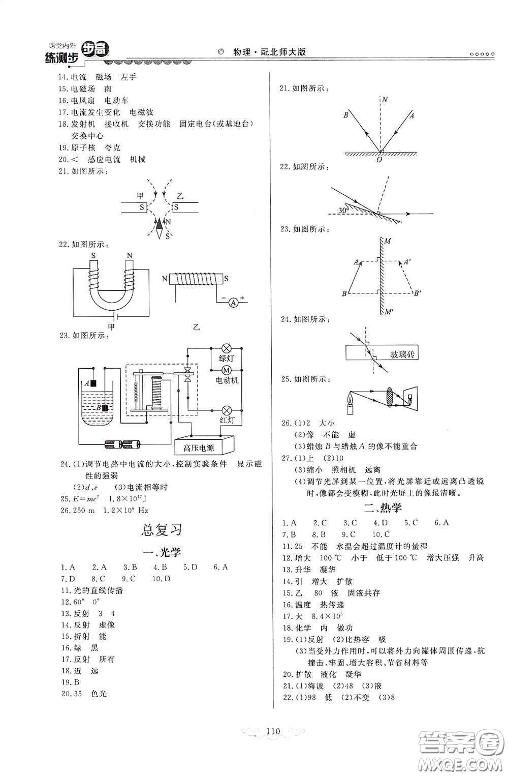 河北美術(shù)出版社2020課堂內(nèi)外練測步步高九年級物理下冊北師大版答案