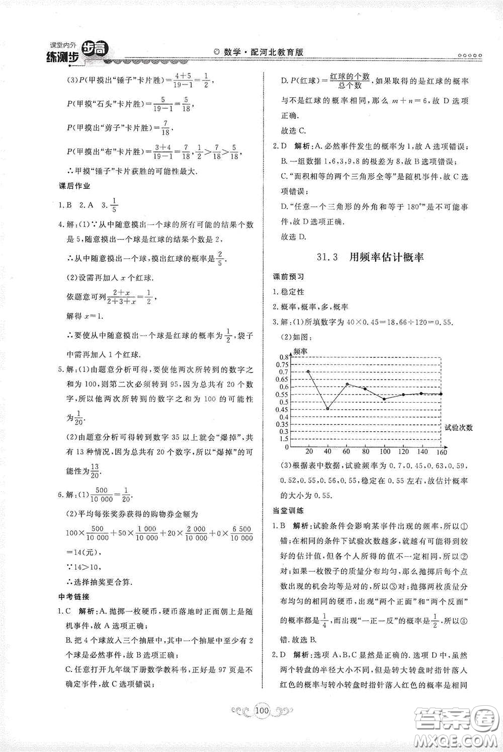 河北美術(shù)出版社2020課堂內(nèi)外練測步步高九年級(jí)數(shù)學(xué)下冊(cè)河北教育版答案