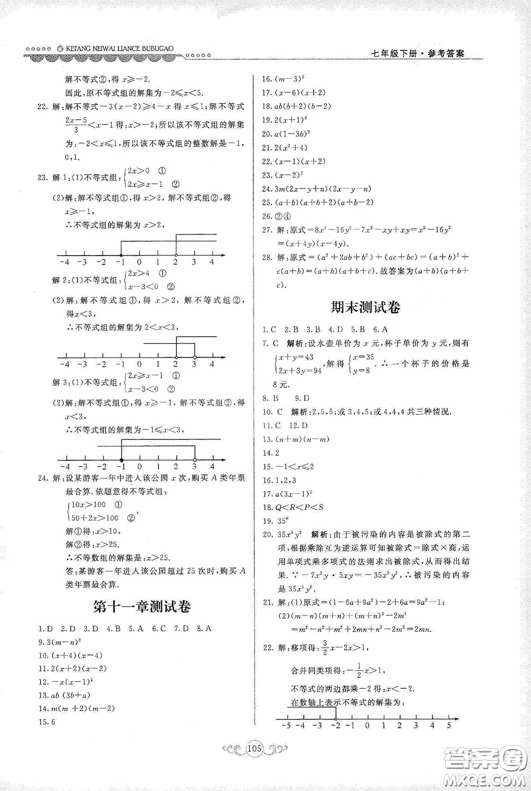 河北美術(shù)出版社2020課堂內(nèi)外練測(cè)步步高七年級(jí)數(shù)學(xué)下冊(cè)河北教育版答案