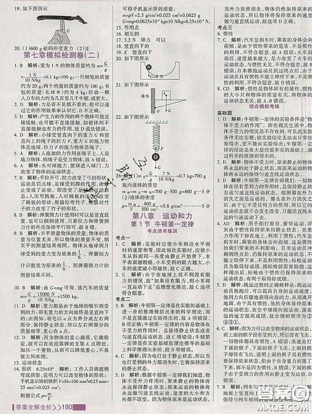 2020新版考點(diǎn)集訓(xùn)與滿分備考八年級(jí)物理下冊(cè)人教版答案