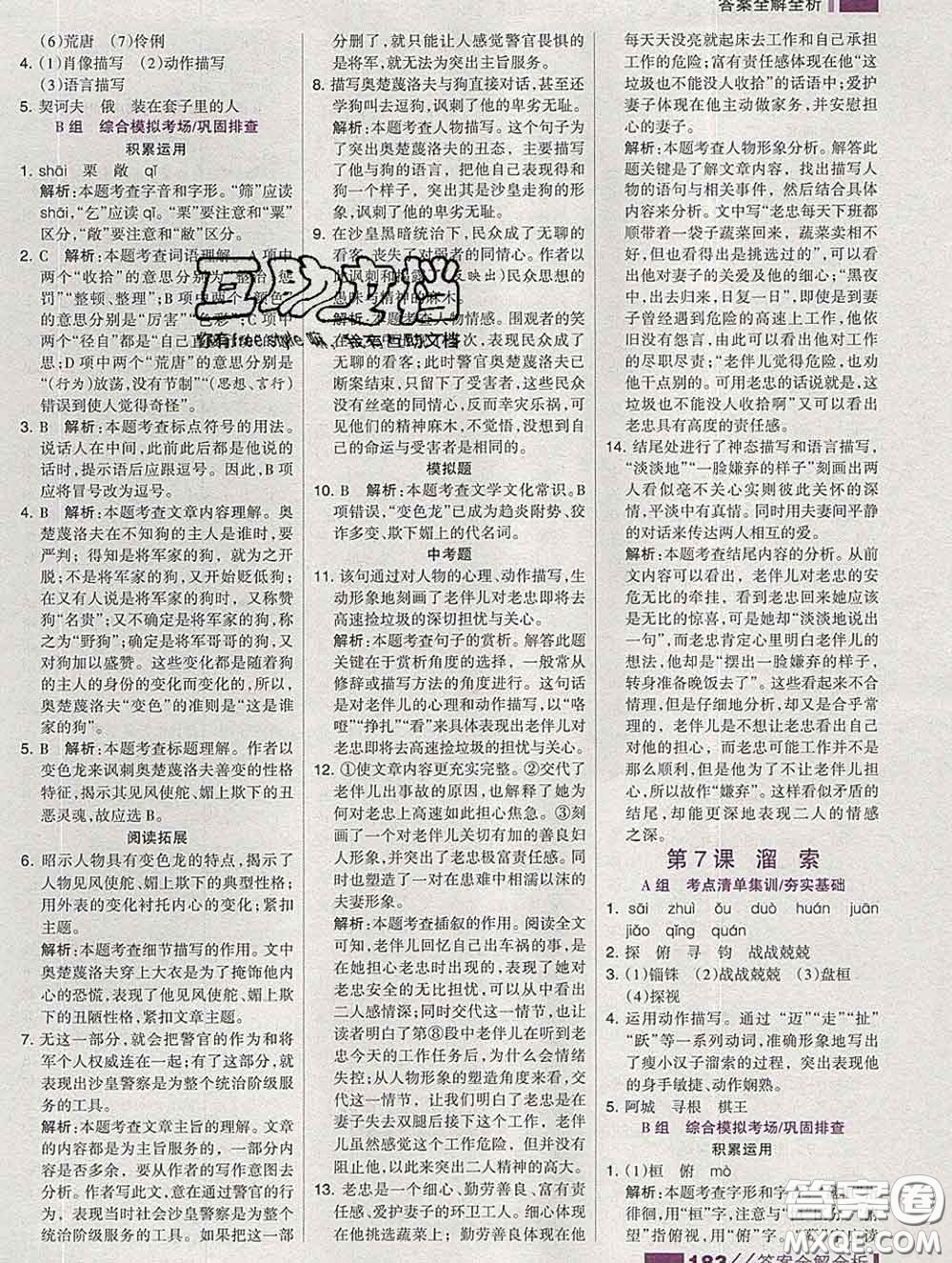 2020新版考點(diǎn)集訓(xùn)與滿分備考九年級(jí)語文下冊(cè)人教版答案