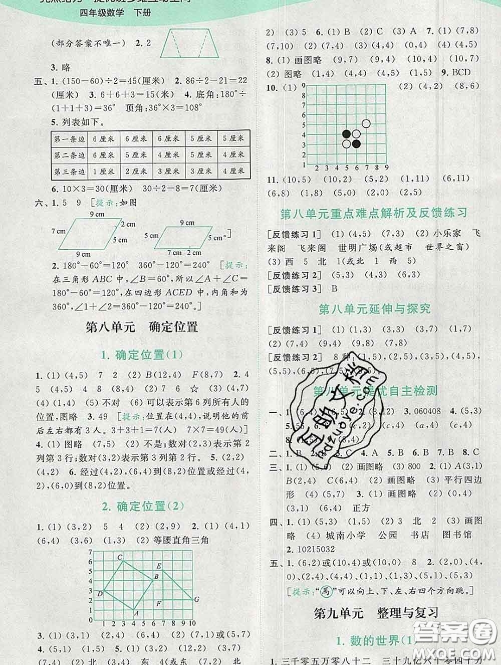 2020春亮點(diǎn)給力提優(yōu)班多維互動(dòng)空間四年級(jí)數(shù)學(xué)下冊(cè)答案