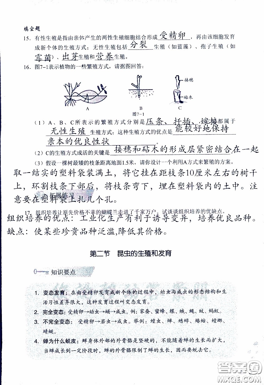 2020年知識(shí)與能力訓(xùn)練八年級下冊生物學(xué)人教版參考答案