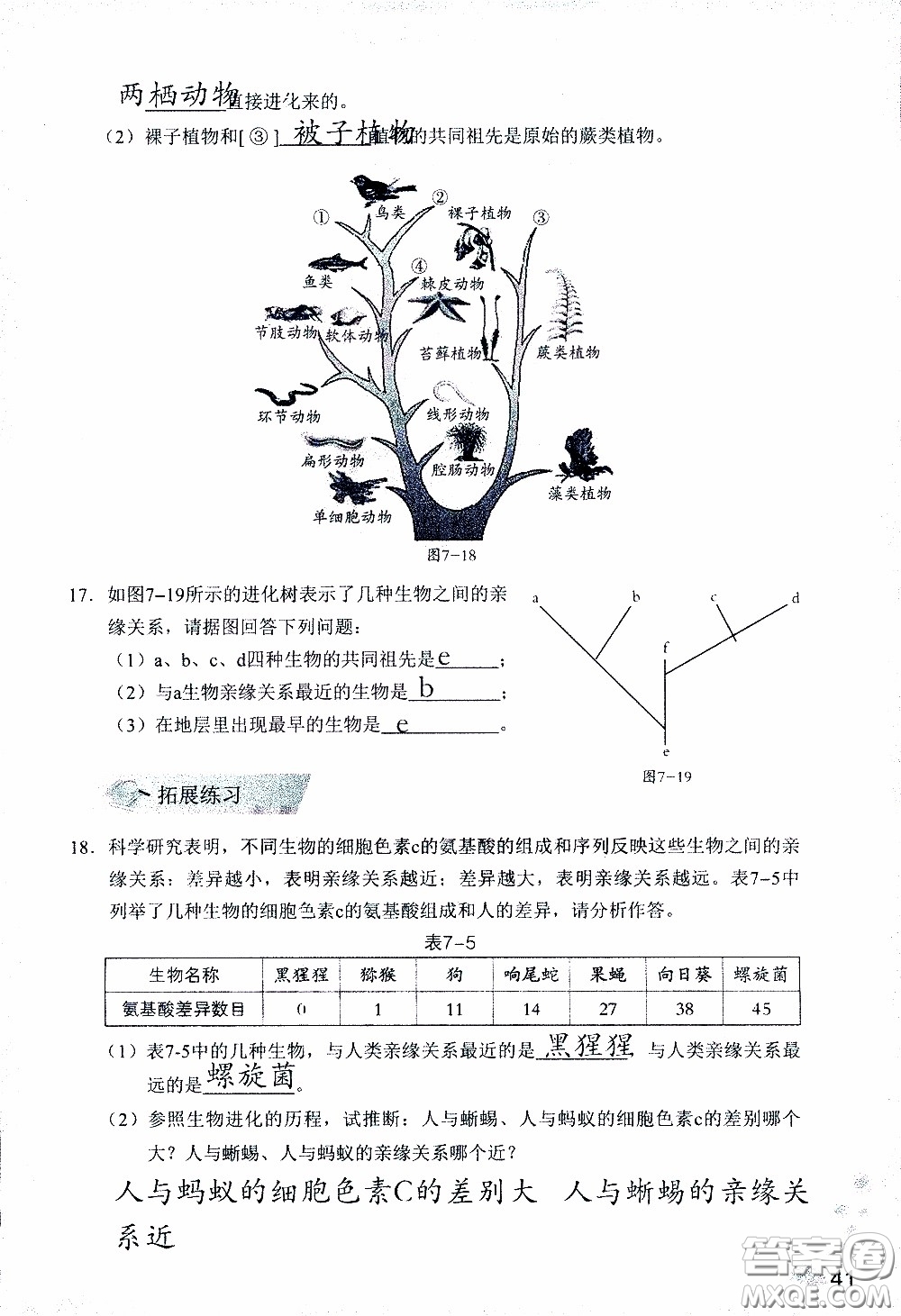 2020年知識(shí)與能力訓(xùn)練八年級下冊生物學(xué)人教版參考答案