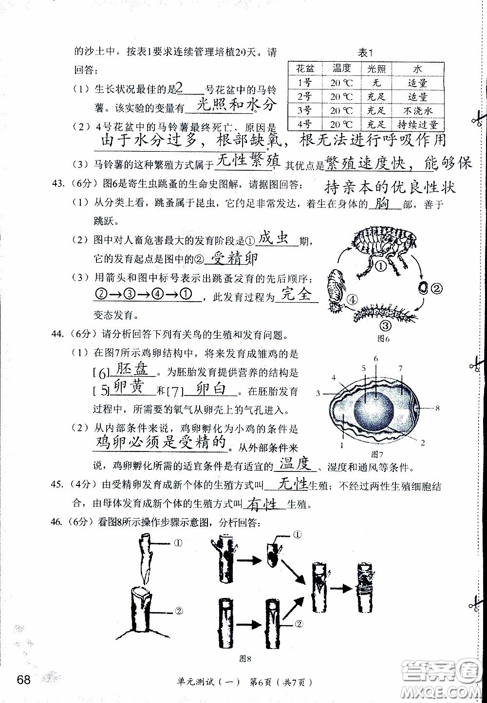 2020年知識(shí)與能力訓(xùn)練八年級下冊生物學(xué)人教版參考答案