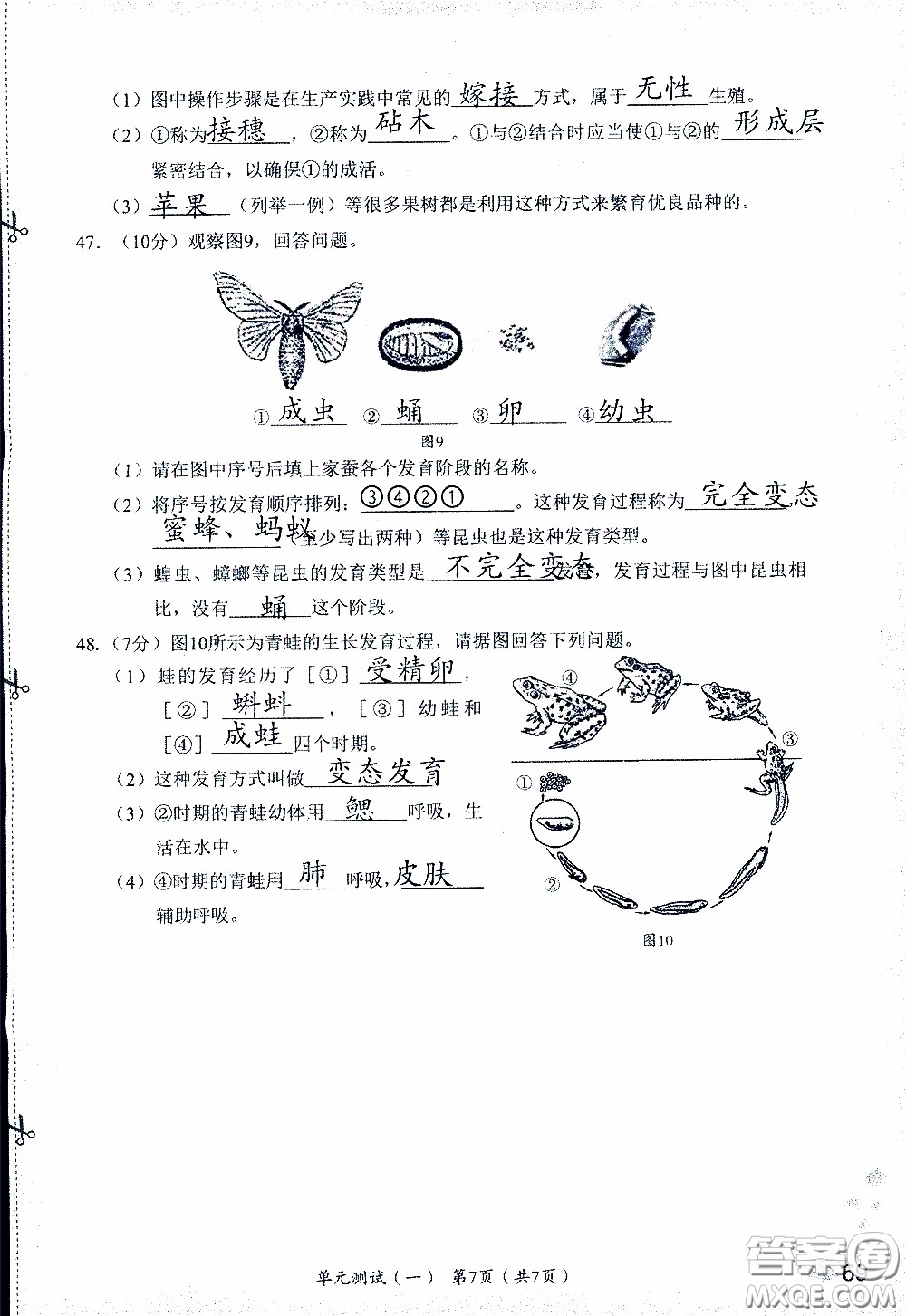 2020年知識(shí)與能力訓(xùn)練八年級下冊生物學(xué)人教版參考答案