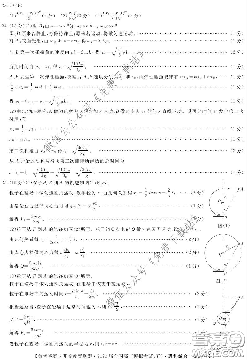 開卷教育聯(lián)盟2020屆全國高三模擬考試五理科綜合答案