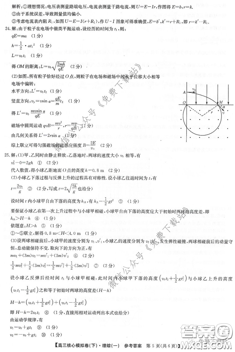 九師聯(lián)盟2019-2020學年高三核心模擬卷下理科綜合一答案