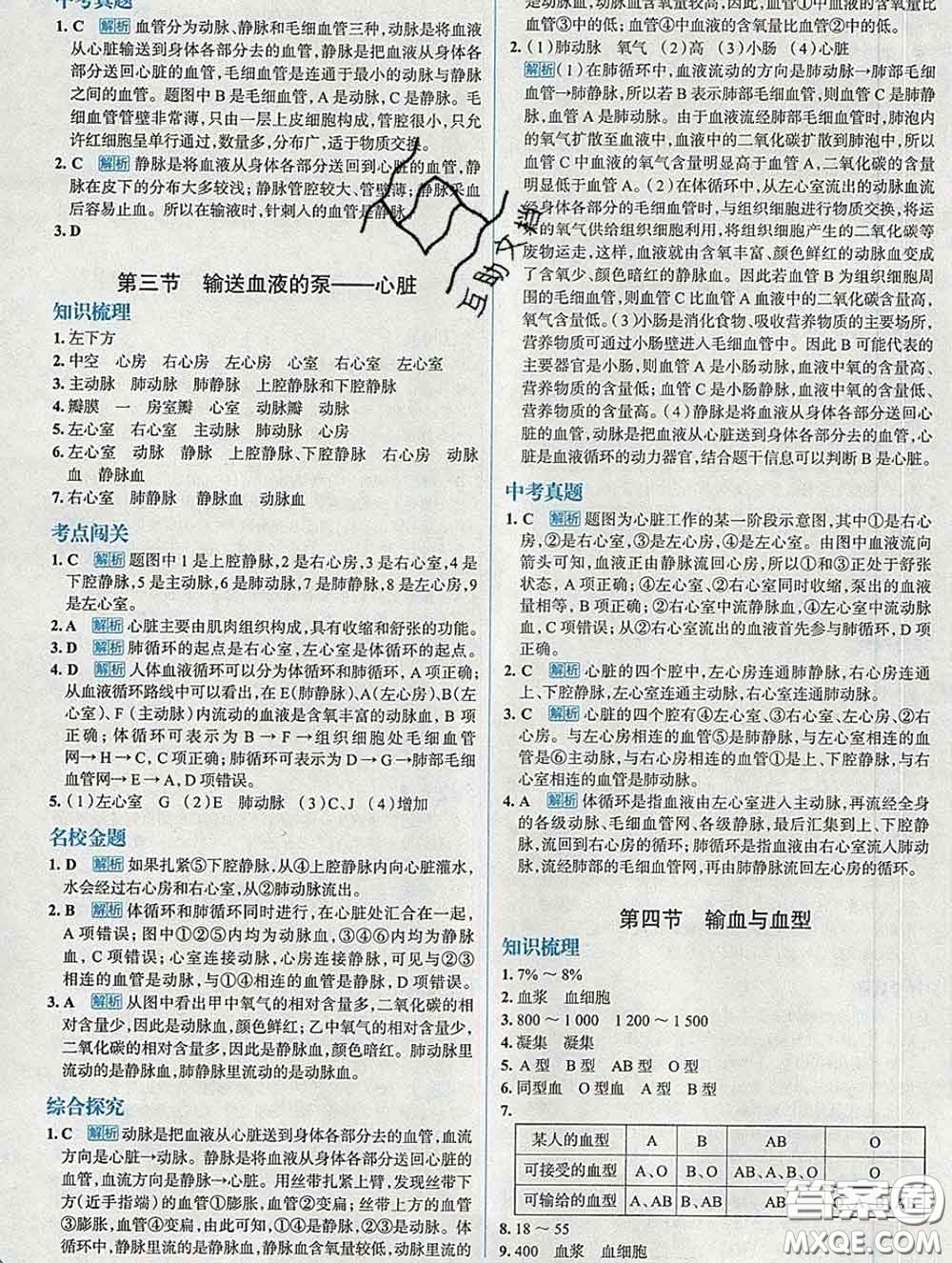 現(xiàn)代教育出版社2020新版走向中考考場七年級生物下冊人教版答案