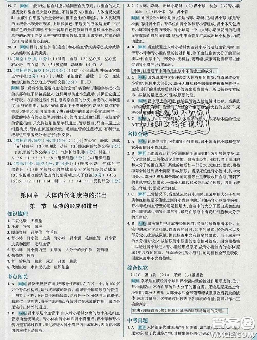 現(xiàn)代教育出版社2020新版走向中考考場七年級生物下冊濟(jì)南版答案