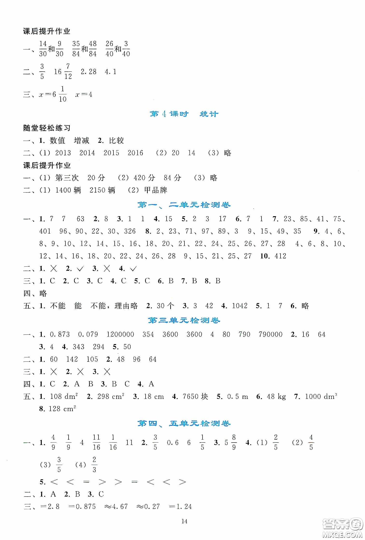 人民教育出版社2020同步輕松練習五年級數(shù)學下冊人教版答案