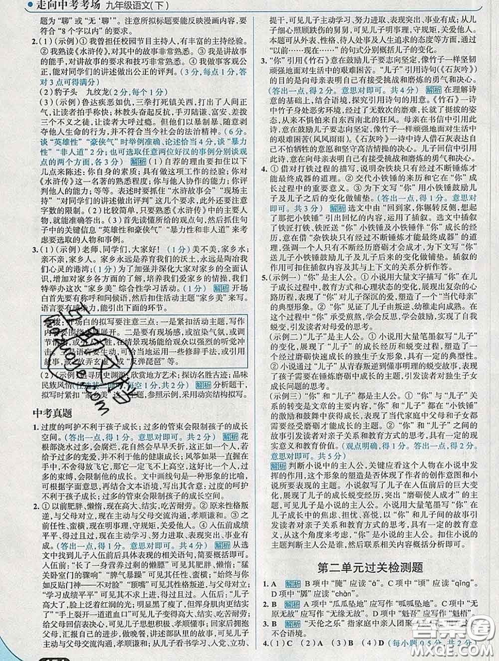 現(xiàn)代教育出版社2020新版走向中考考場九年級語文下冊人教版答案