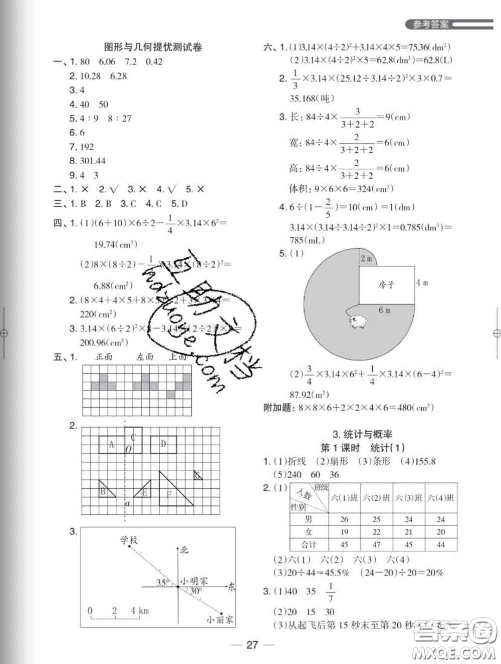 2020新版木頭馬分層課課練小學(xué)數(shù)學(xué)六年級(jí)下冊(cè)北師版答案