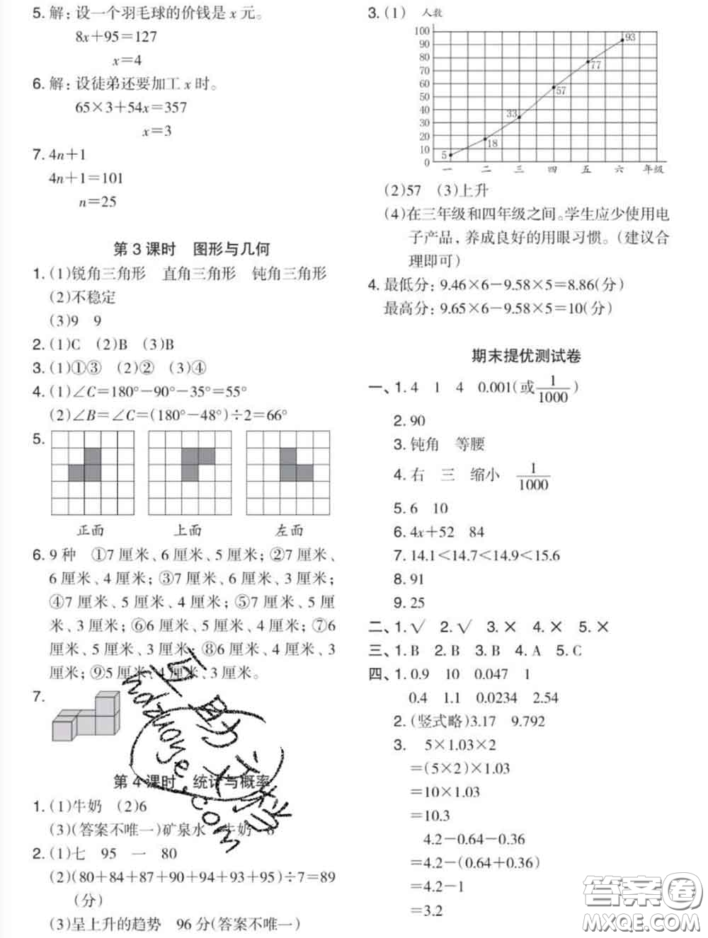 2020新版木頭馬分層課課練小學數(shù)學四年級下冊北師版答案