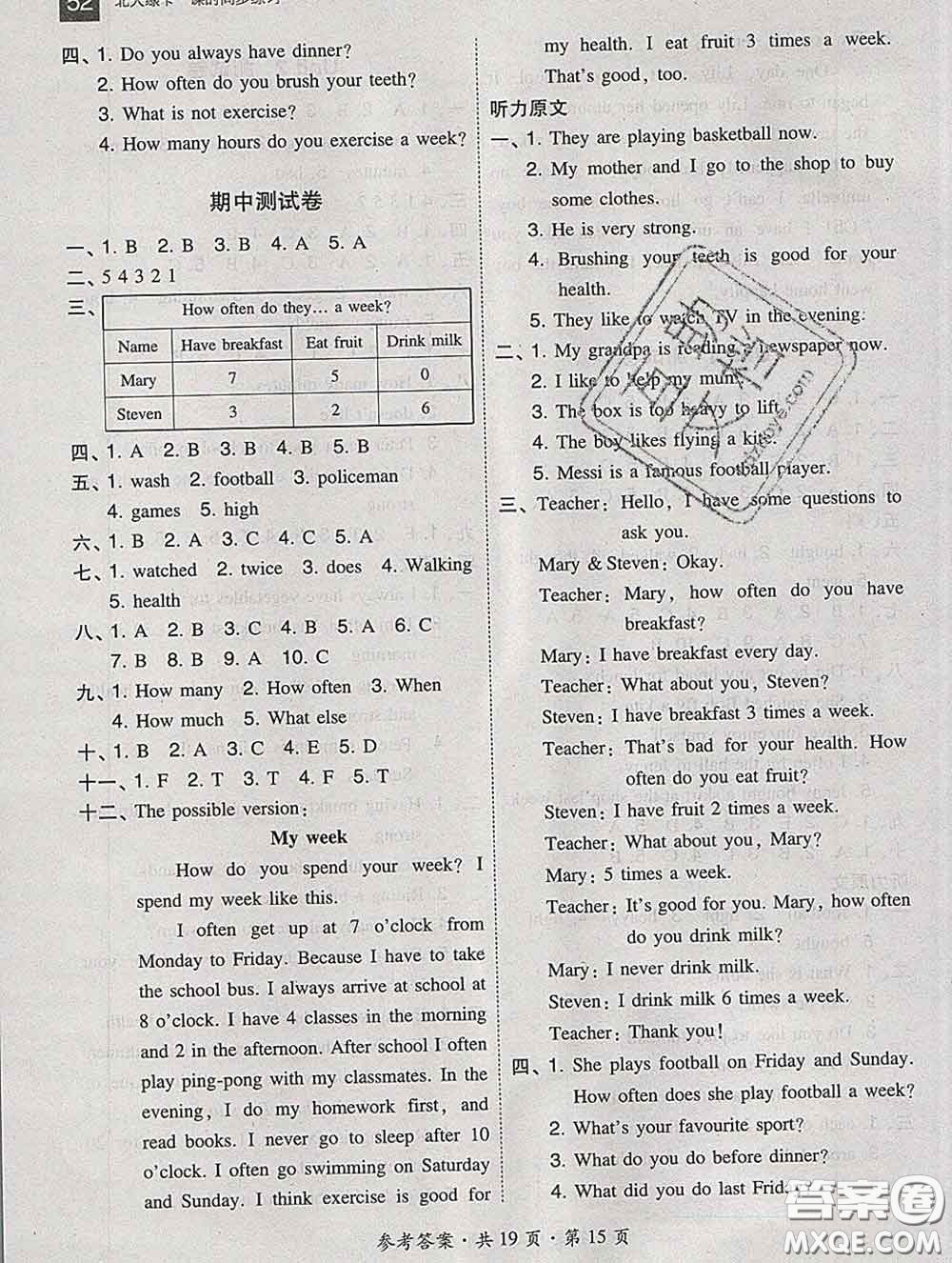 2020春北大綠卡課時(shí)同步訓(xùn)練六年級(jí)英語(yǔ)下冊(cè)冀教版參考答案