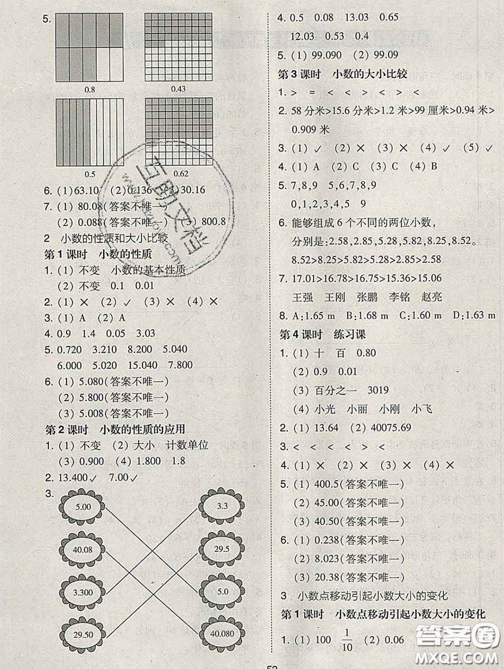 2020春北大綠卡課時(shí)同步訓(xùn)練四年級(jí)數(shù)學(xué)下冊(cè)人教版參考答案