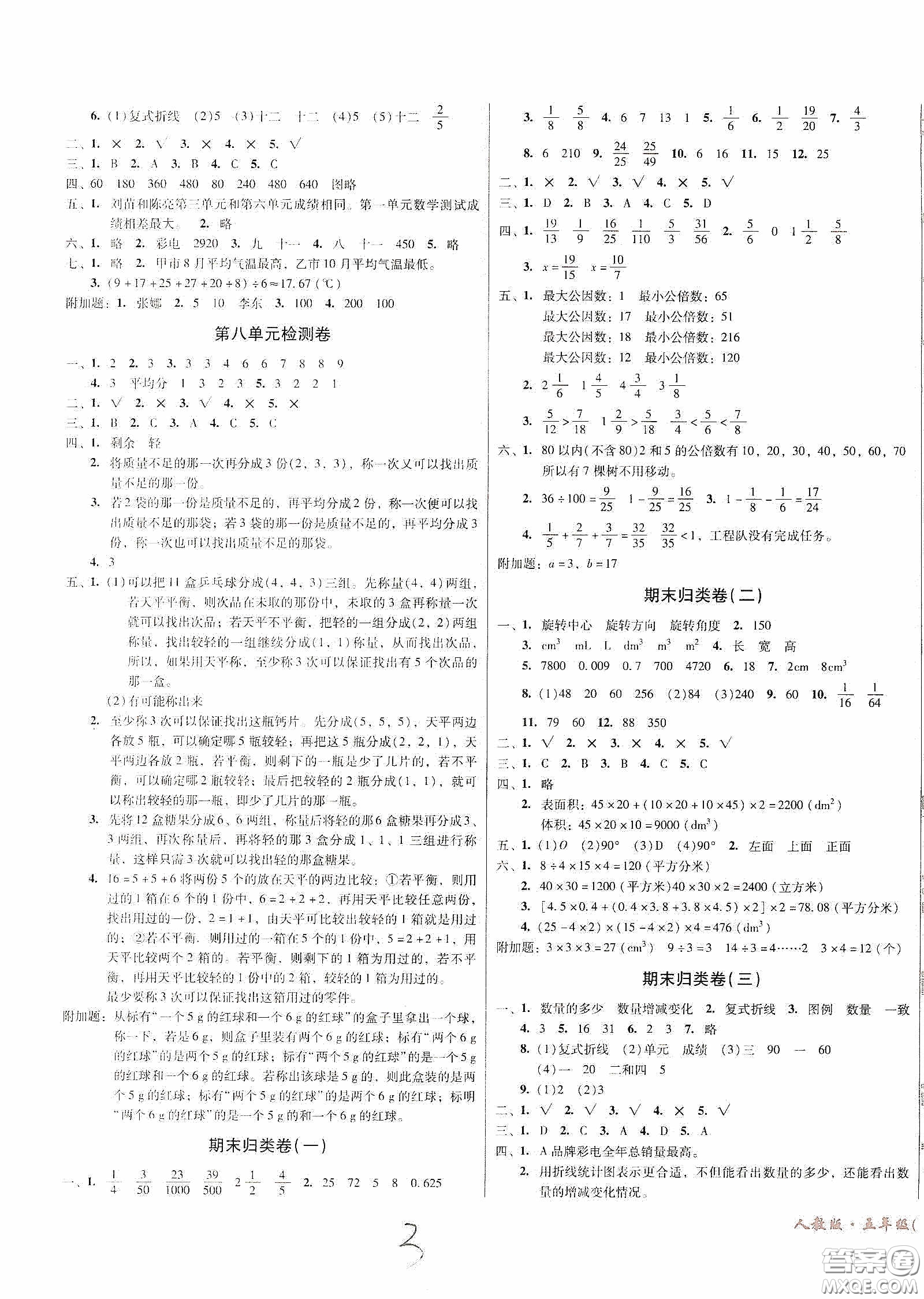 黑龍江美術(shù)出版社2020一線名師奪冠王檢測(cè)卷五年級(jí)數(shù)學(xué)下冊(cè)人教版答案