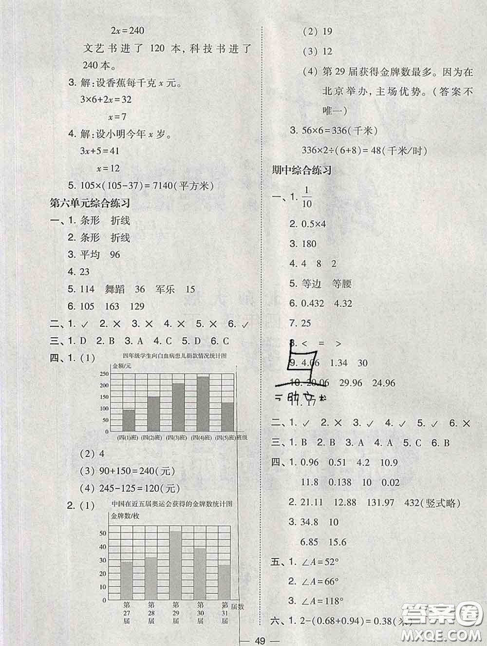 2020春北大綠卡課時(shí)同步訓(xùn)練四年級(jí)數(shù)學(xué)下冊(cè)北師版參考答案