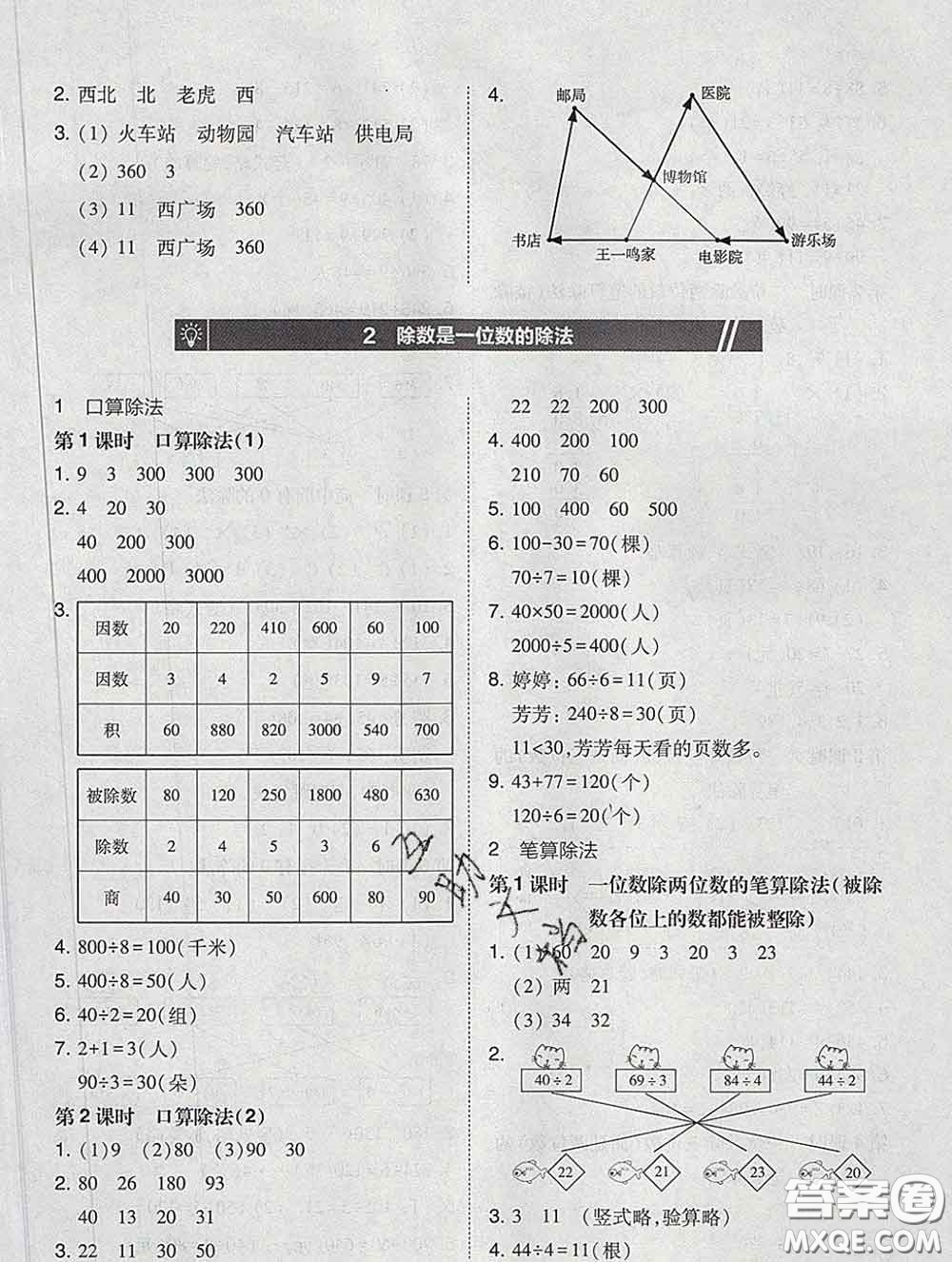 2020春北大綠卡課時同步訓(xùn)練三年級數(shù)學(xué)下冊人教版參考答案