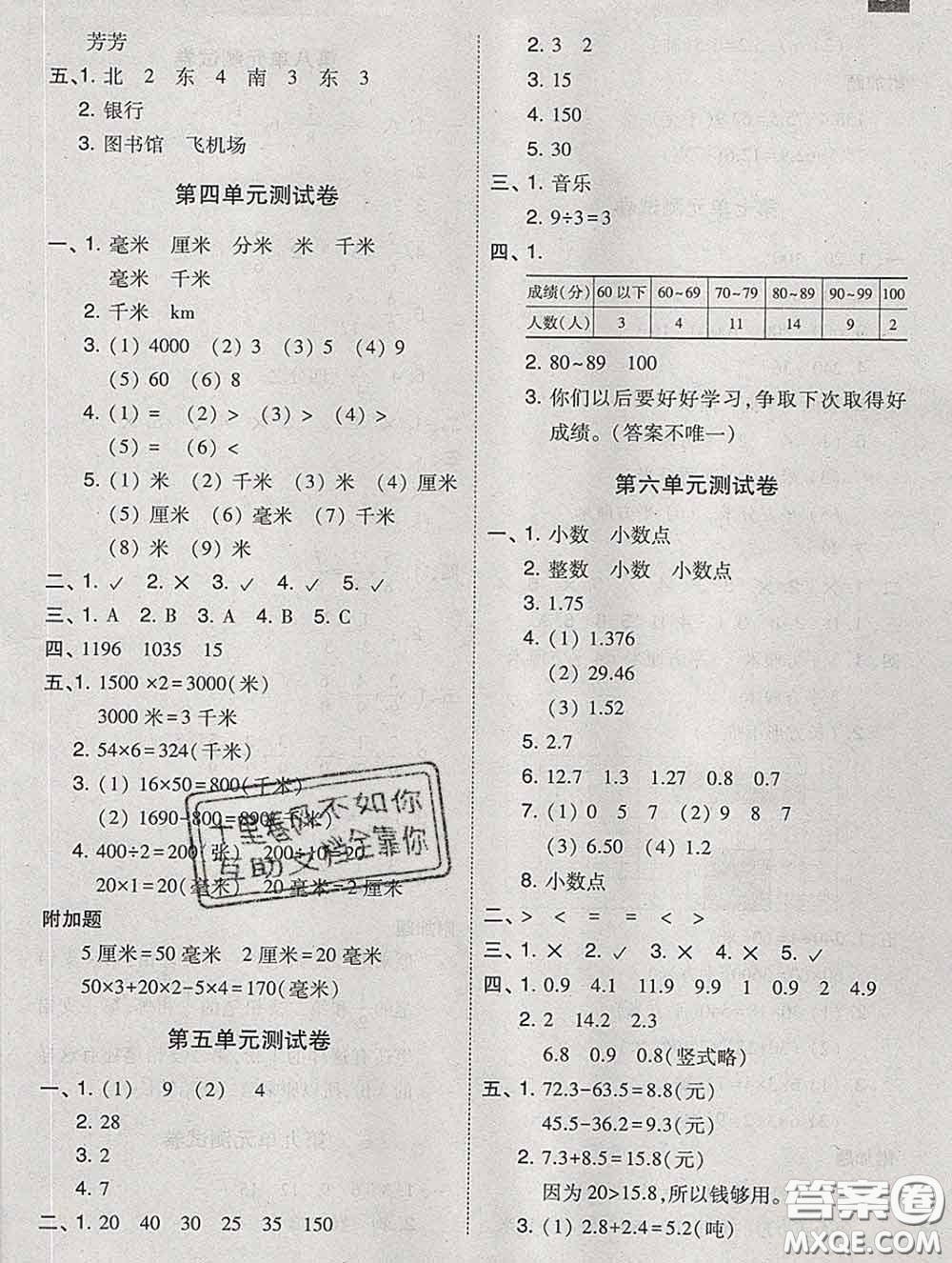 2020春北大綠卡課時(shí)同步訓(xùn)練三年級(jí)數(shù)學(xué)下冊(cè)冀教版參考答案