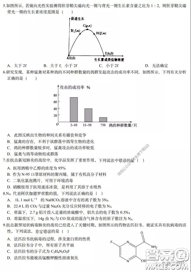 長郡中學2020屆高三理綜訓練七試題及答案