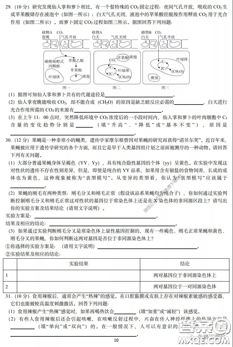 長郡中學2020屆高三理綜訓練七試題及答案