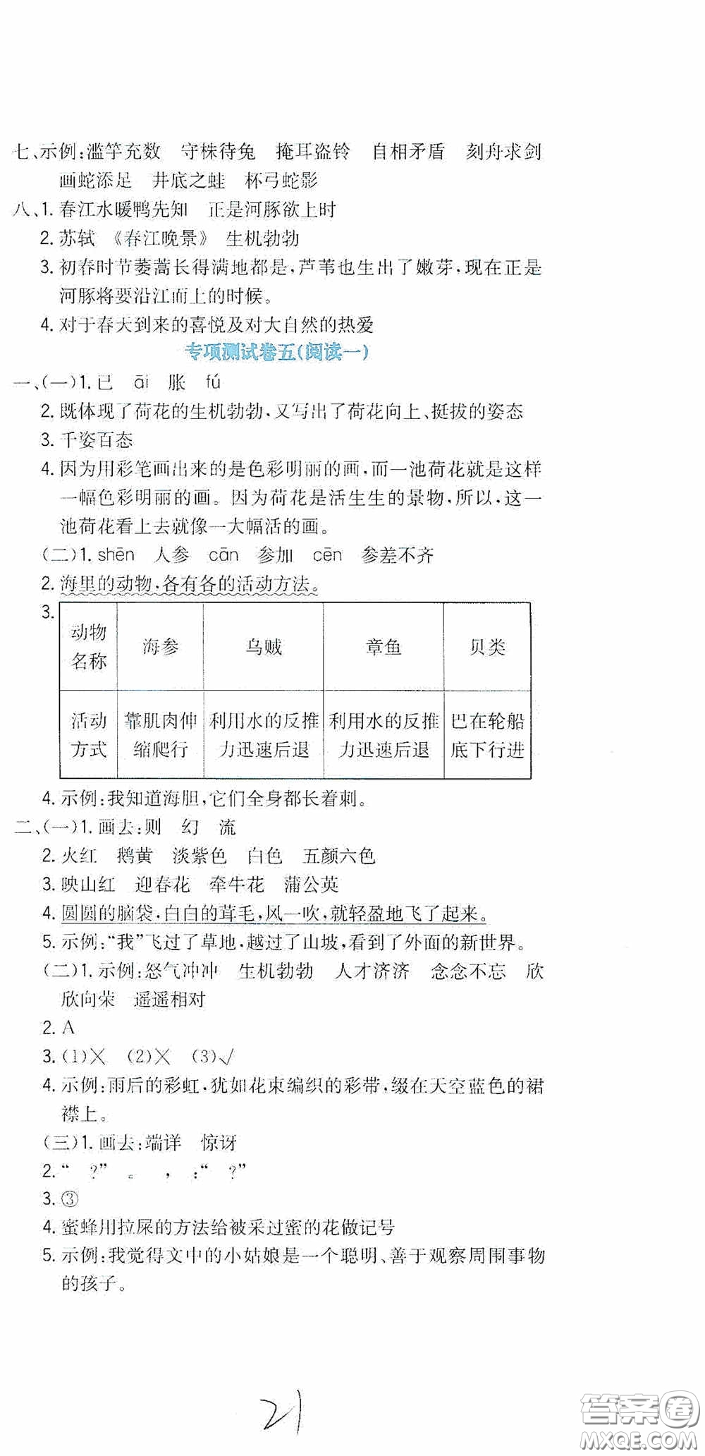 北京教育出版社2020提分教練優(yōu)學(xué)導(dǎo)練測(cè)試卷三年級(jí)語(yǔ)文下冊(cè)人教版答案