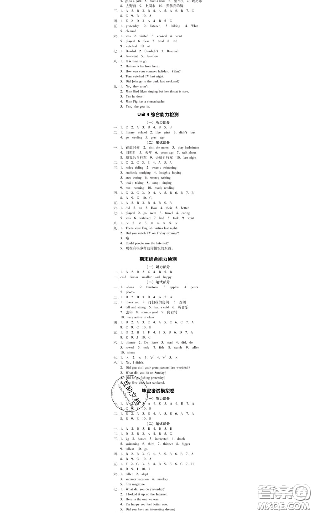 廣東經(jīng)濟出版社2020春廣東作業(yè)本六年級英語下冊人教版答案