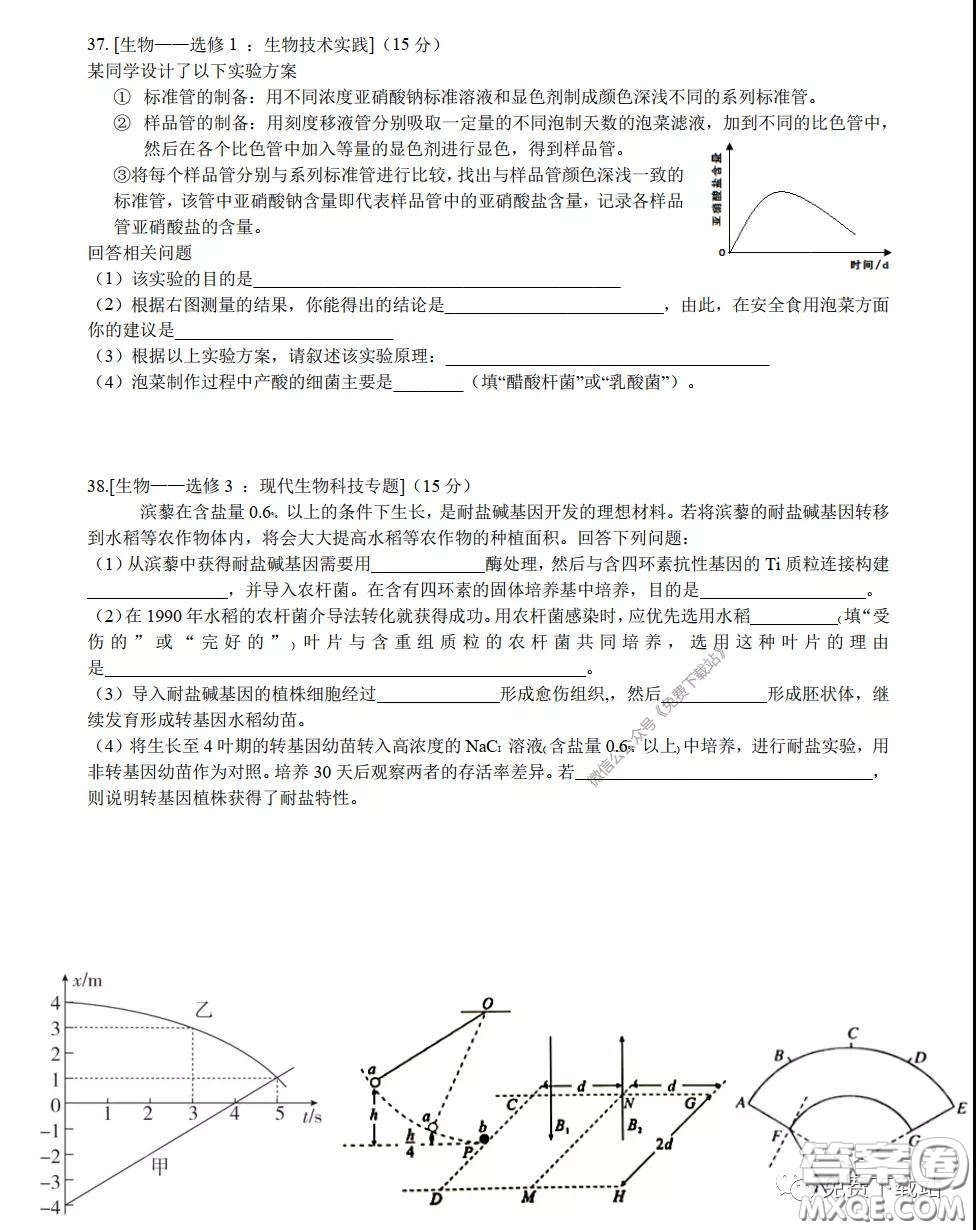 華中師大一附中2020屆高三理科綜合能力測(cè)試試題及答案