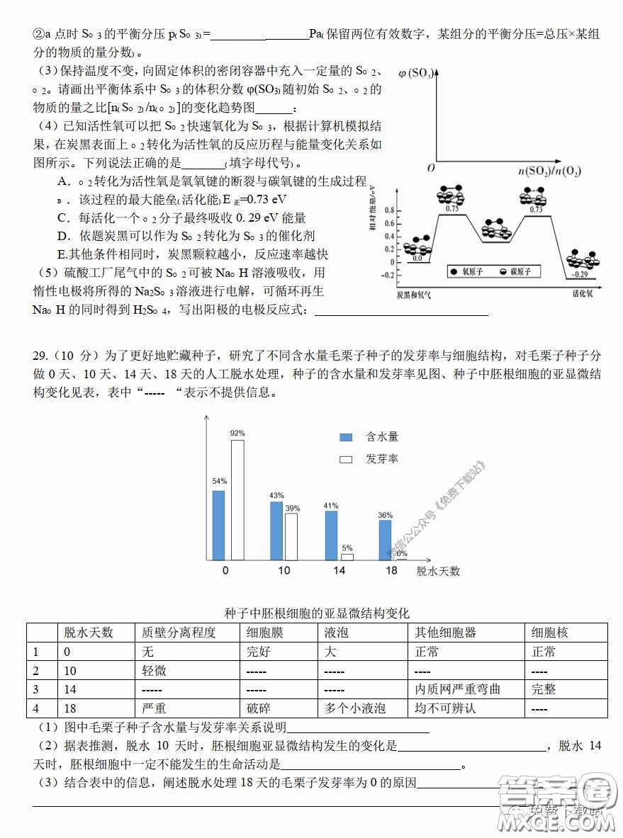 華中師大一附中2020屆高三理科綜合能力測(cè)試試題及答案