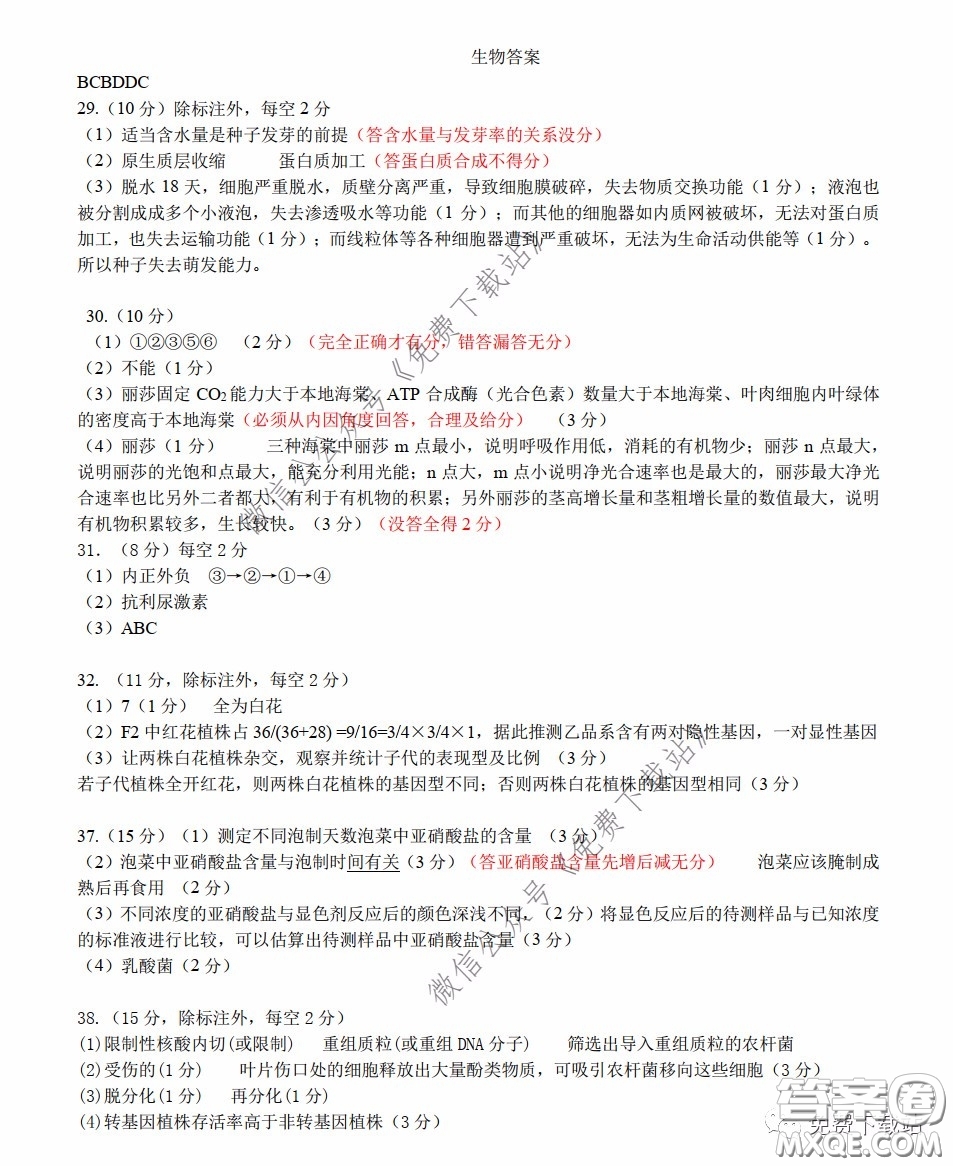 華中師大一附中2020屆高三理科綜合能力測(cè)試試題及答案