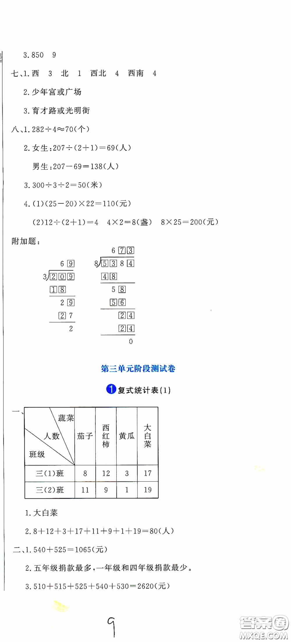 北京教育出版社2020提分教練優(yōu)學(xué)導(dǎo)練測(cè)試卷三年級(jí)數(shù)學(xué)下冊(cè)人教版答案