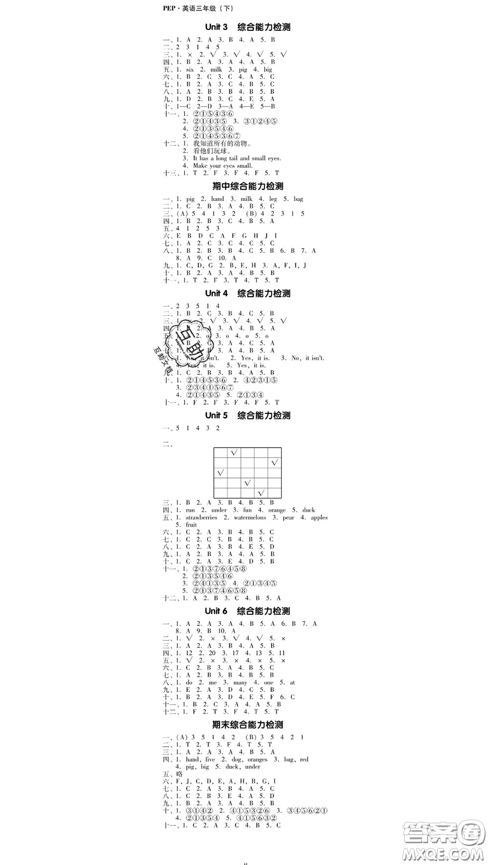 廣東經(jīng)濟出版社2020春廣東作業(yè)本三年級英語下冊人教版答案