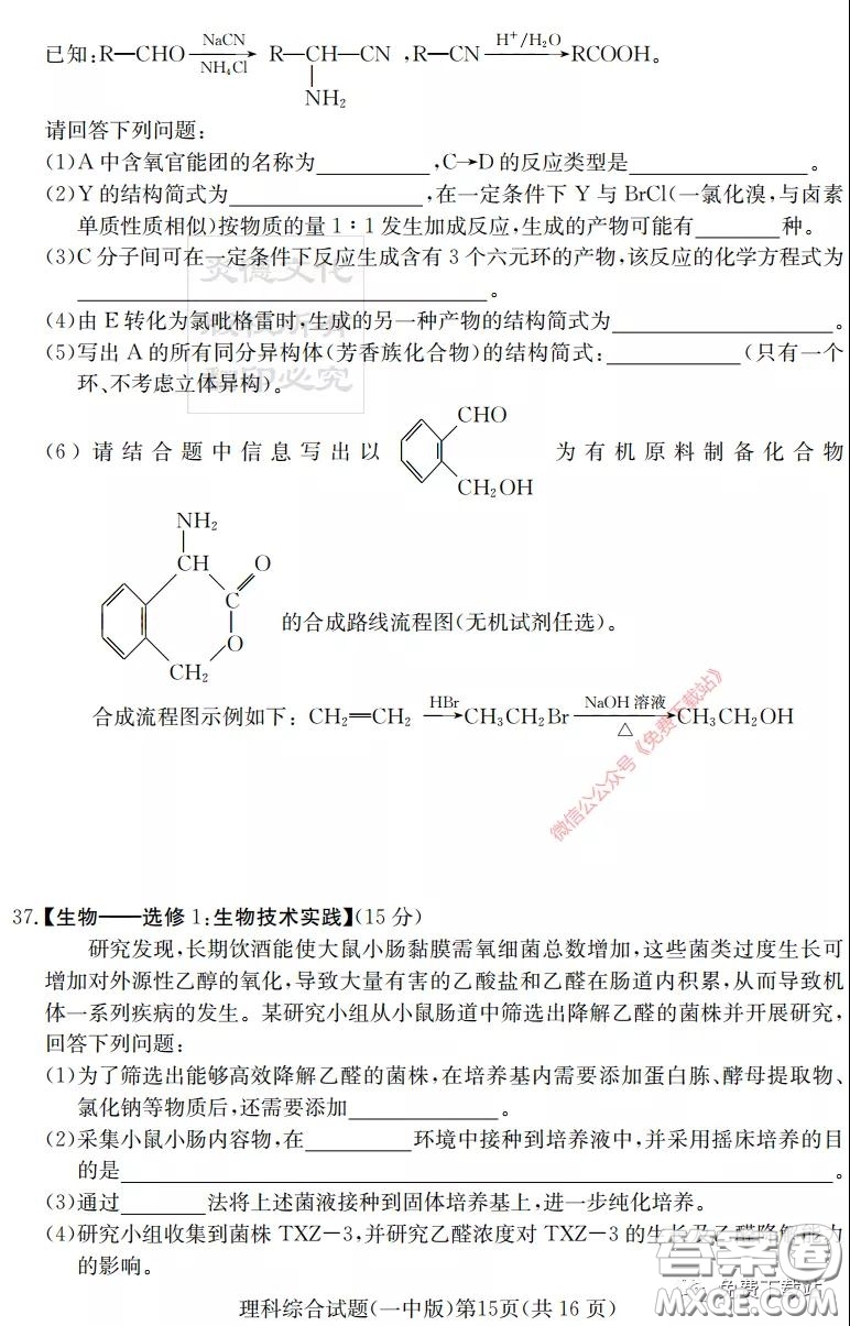 炎德英才大聯(lián)考長沙市一中2020屆高三月考試卷八理科綜合答案