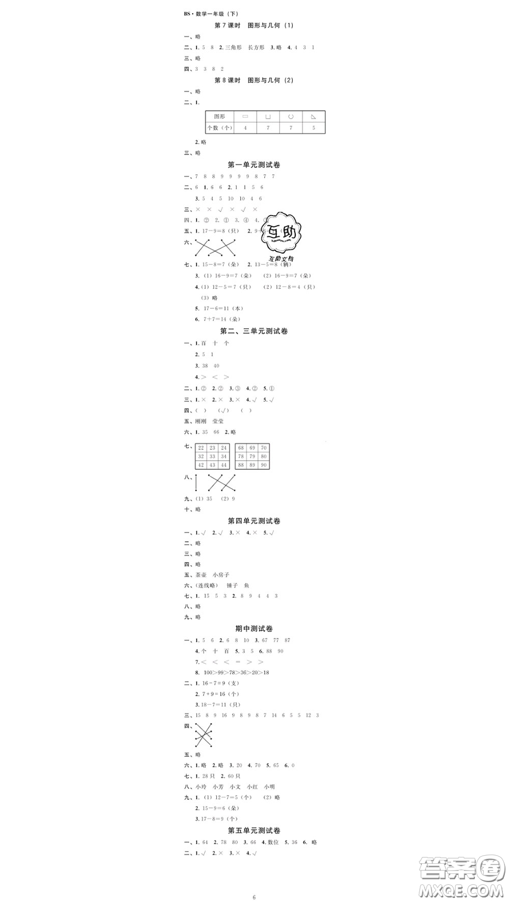 廣東經(jīng)濟出版社2020春廣東作業(yè)本一年級數(shù)學下冊北師版答案