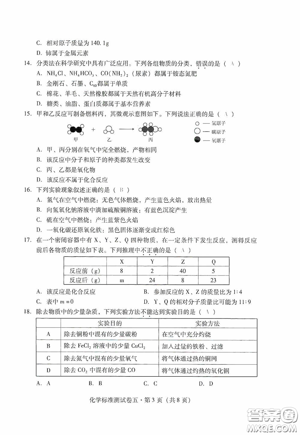 優(yōu)佳學案2020云南省初中學業(yè)水平考試標準測試卷化學答案