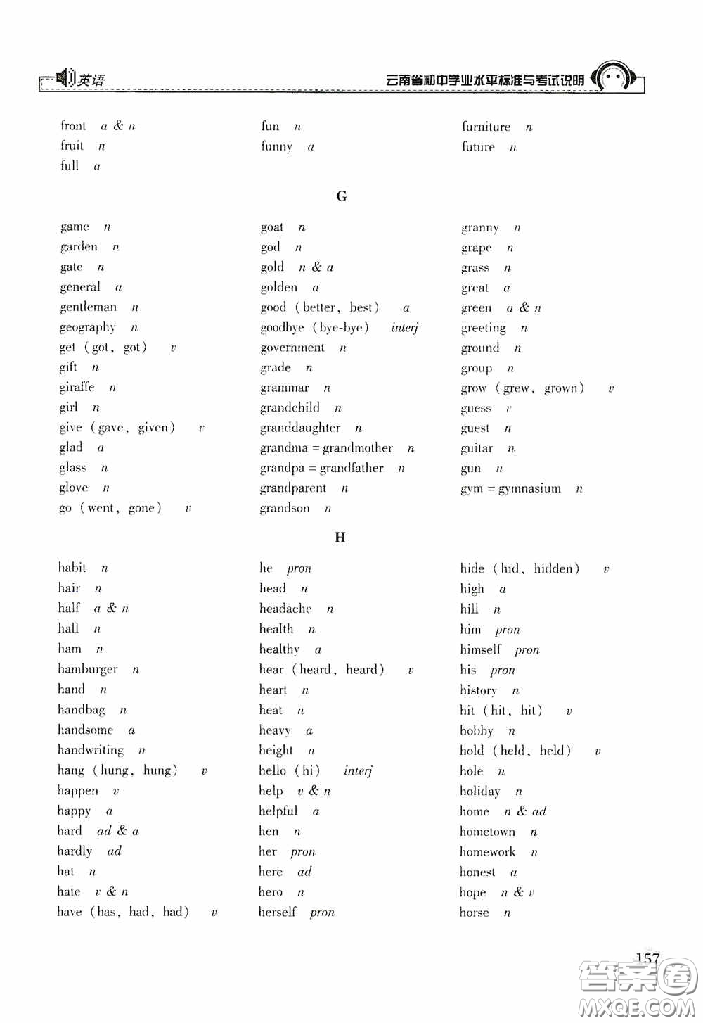 云南美術(shù)出版社2020云南省初中學(xué)業(yè)水平標(biāo)準(zhǔn)與考試說明英語答案