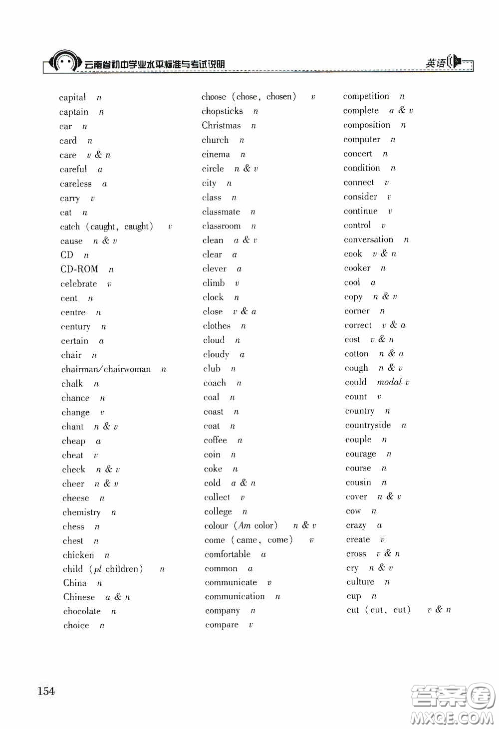 云南美術(shù)出版社2020云南省初中學(xué)業(yè)水平標(biāo)準(zhǔn)與考試說明英語答案