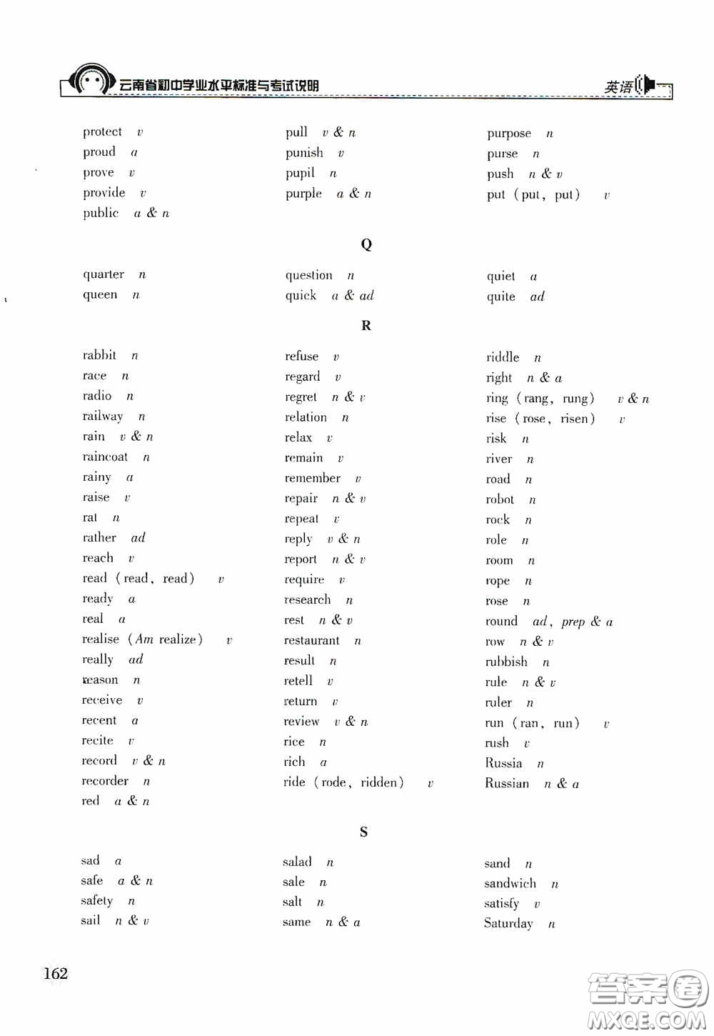 云南美術(shù)出版社2020云南省初中學(xué)業(yè)水平標(biāo)準(zhǔn)與考試說明英語答案