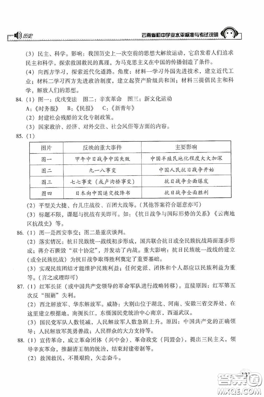 云南美術(shù)出版社2020云南省初中學(xué)業(yè)水平標(biāo)準(zhǔn)與考試說(shuō)明歷史答案