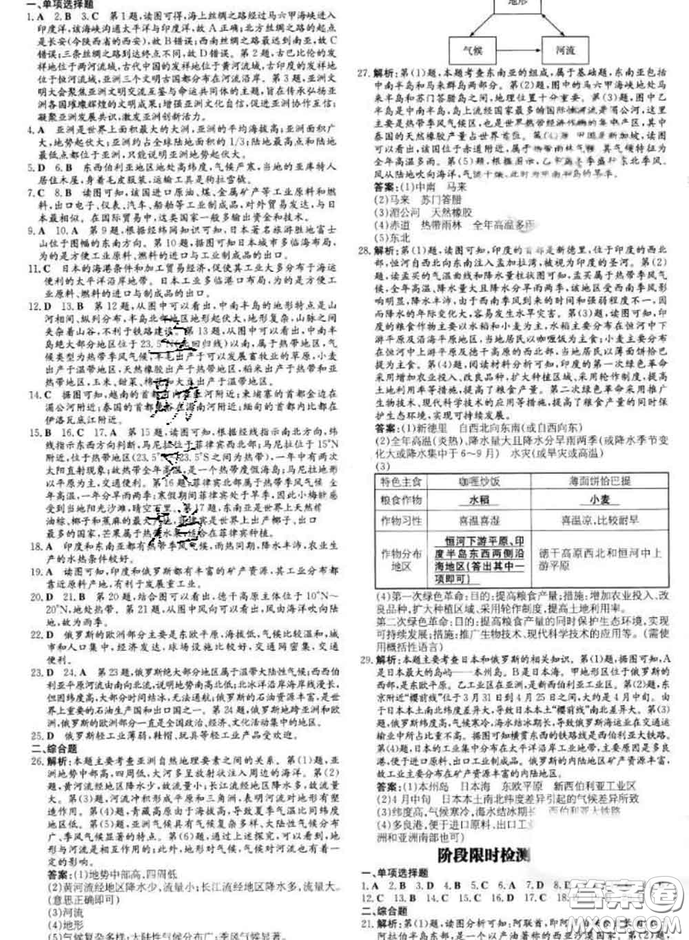 2020新版練案課時作業(yè)本七年級地理下冊人教版答案