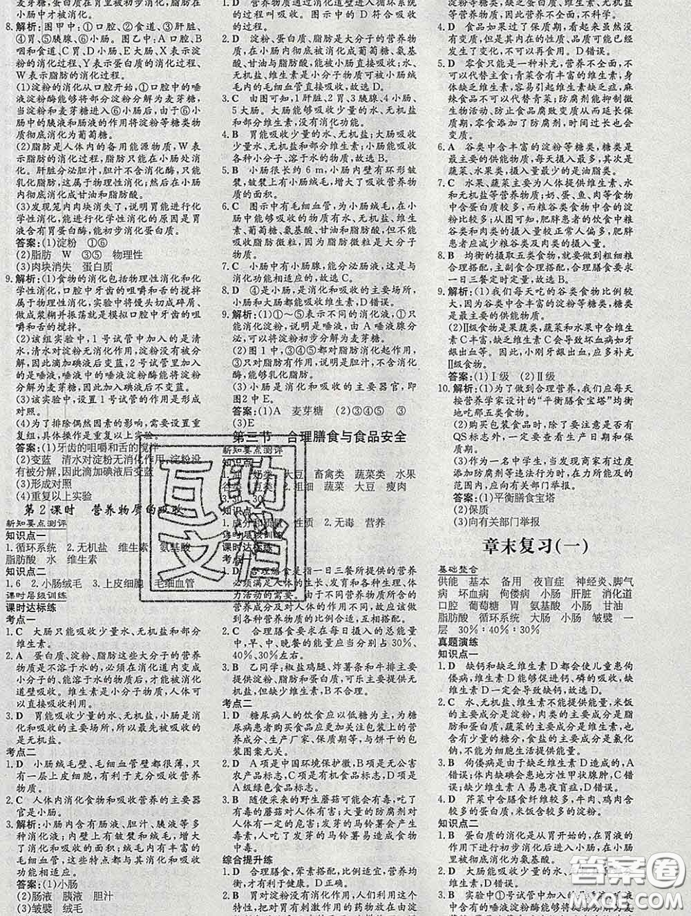 2020新版練案課時作業(yè)本七年級生物下冊濟(jì)南版答案