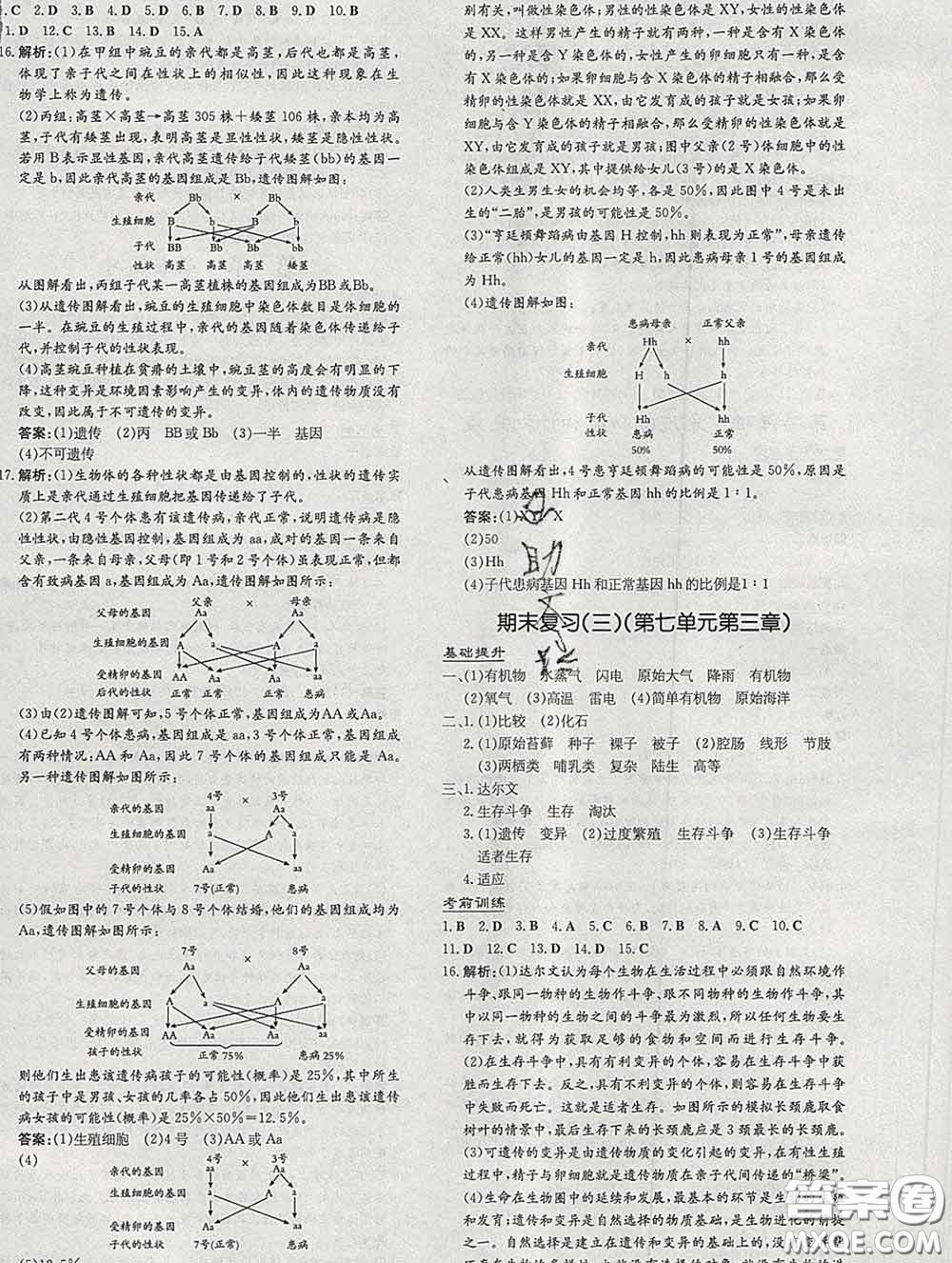 2020新版練案課時(shí)作業(yè)本八年級生物下冊人教版答案